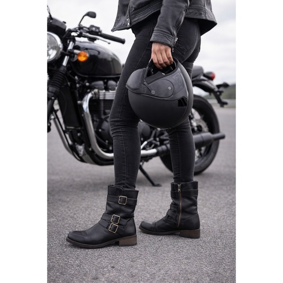 UGG Australia Shoes - UGG Finney Black Leather Buckle Zipper Moto Biker Boots womens Size 8